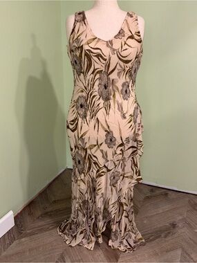 Eva Blue Y2K Beaded Floral Asymmetric Ruffle Hem Dress Fairy Boho Women’s Sz 16